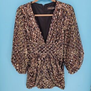 Gabrielle Union Sequin Mini Dress Womens XS Party Cocktail Deep V Puff Sleeve